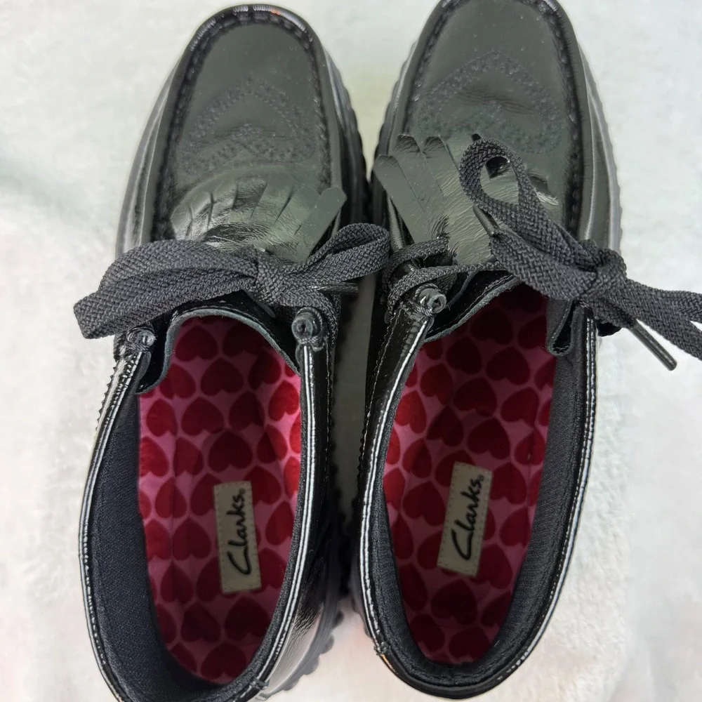 Clarks Torhill‎ Hi Black Patent Leather Heart Kiltie Boots Mens 8 261822607070